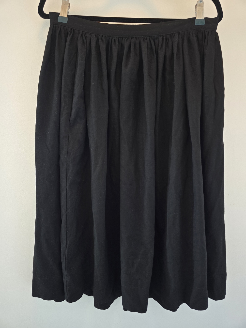 Black Gathered A-Line Midi Skirt